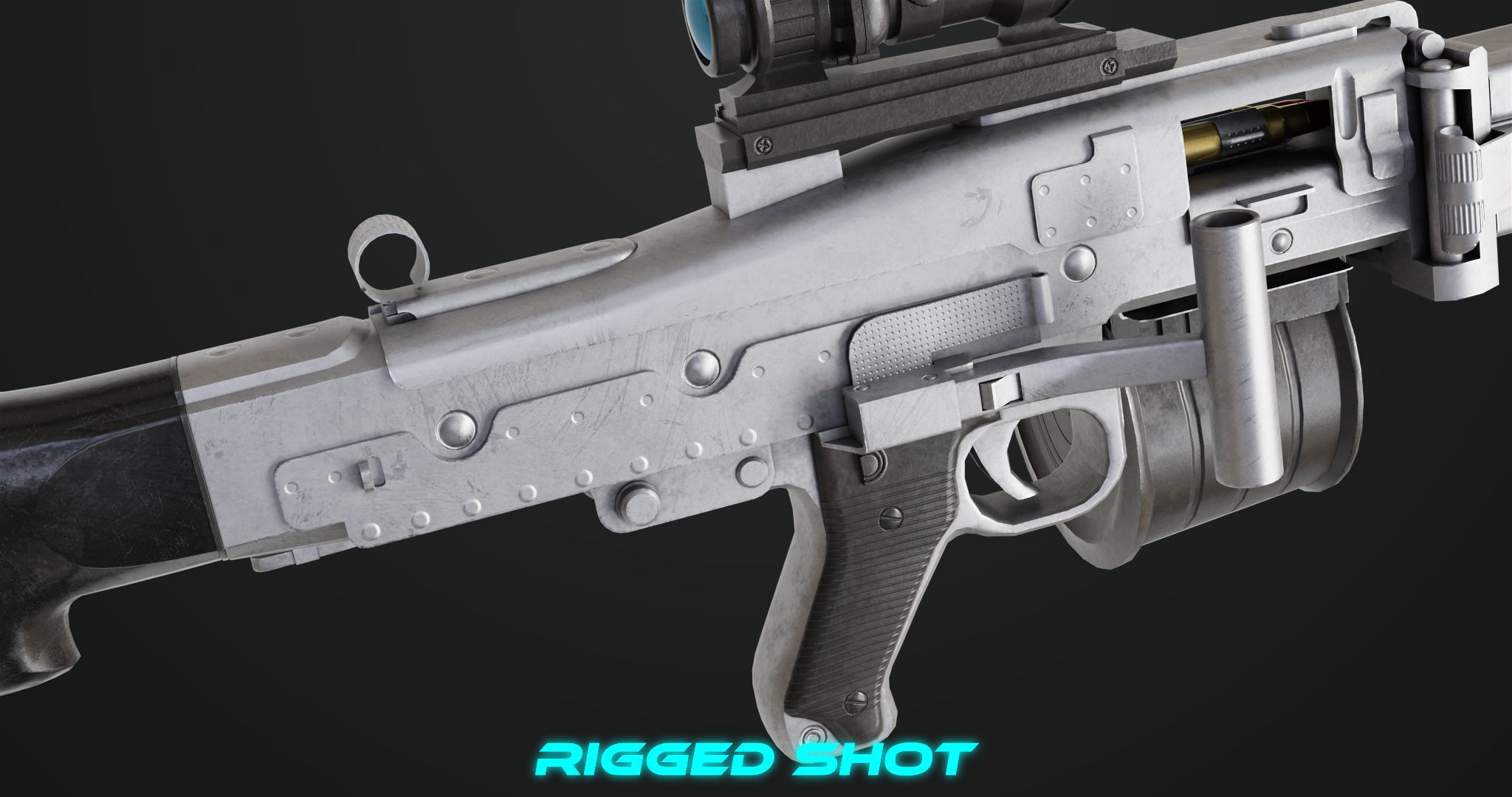 Machine Gun 08 Silver All PBR Unity UE Textures Low-poly 3D model_26