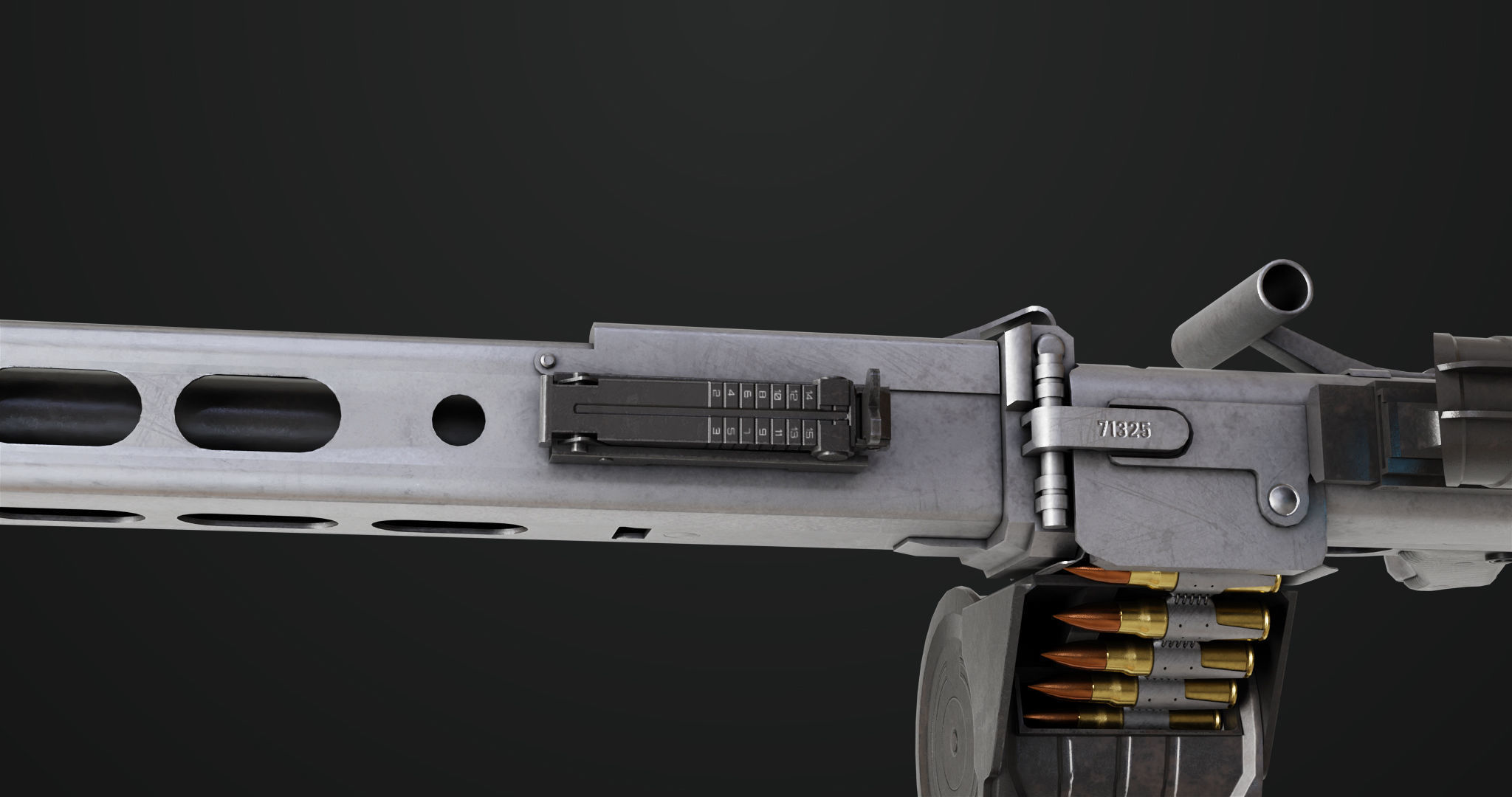 Machine Gun 08 Silver All PBR Unity UE Textures Low-poly 3D model_14