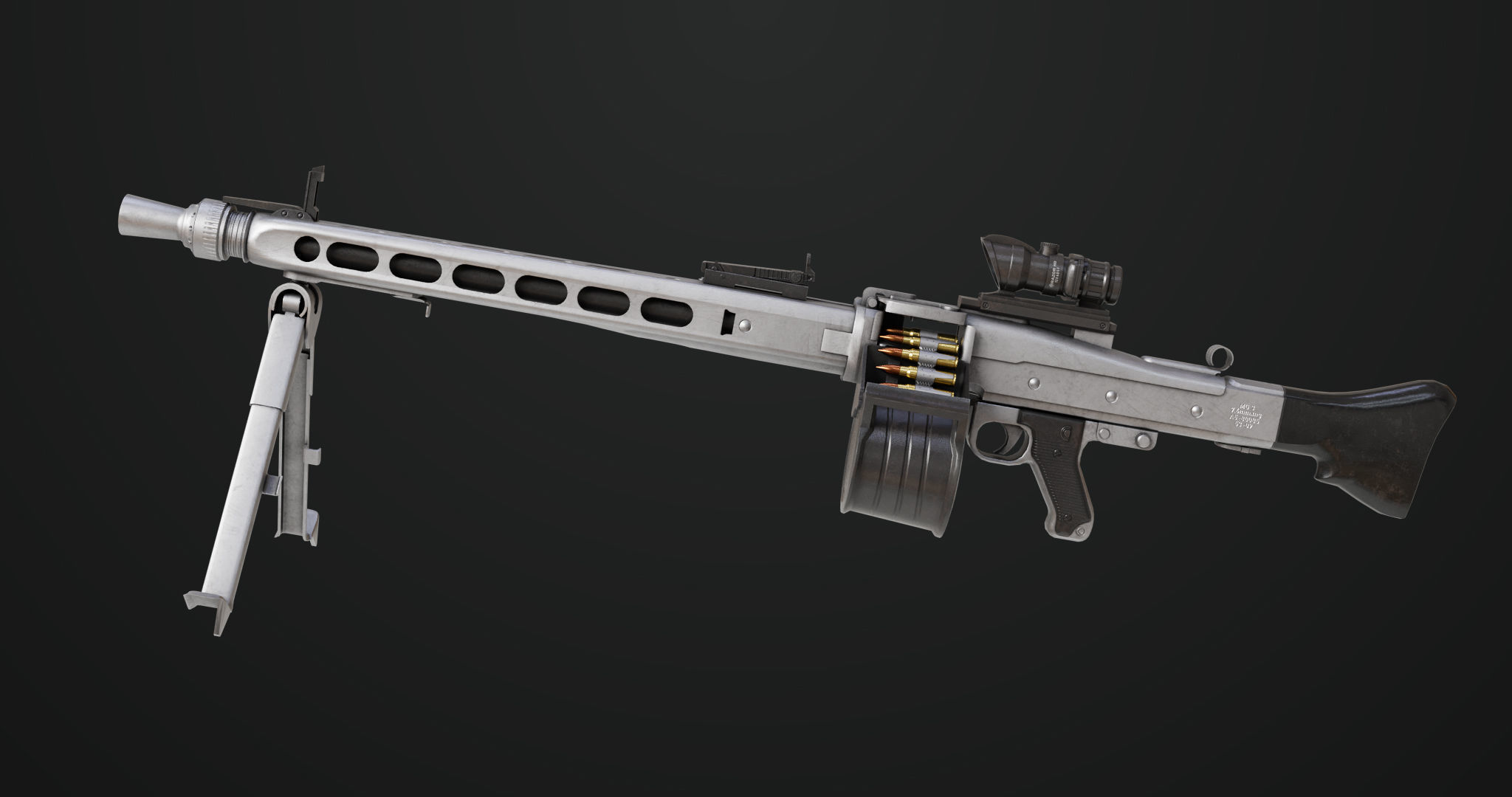 Machine Gun 08 Silver All PBR Unity UE Textures Low-poly 3D model_1