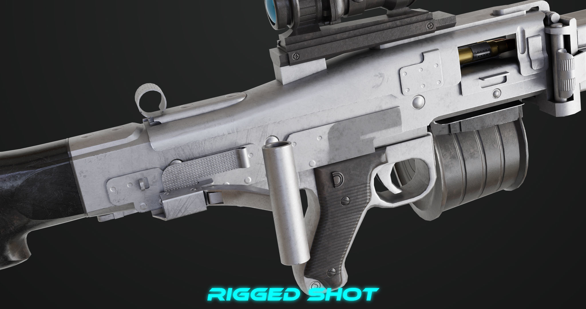 Machine Gun 08 Silver All PBR Unity UE Textures Low-poly 3D model_28