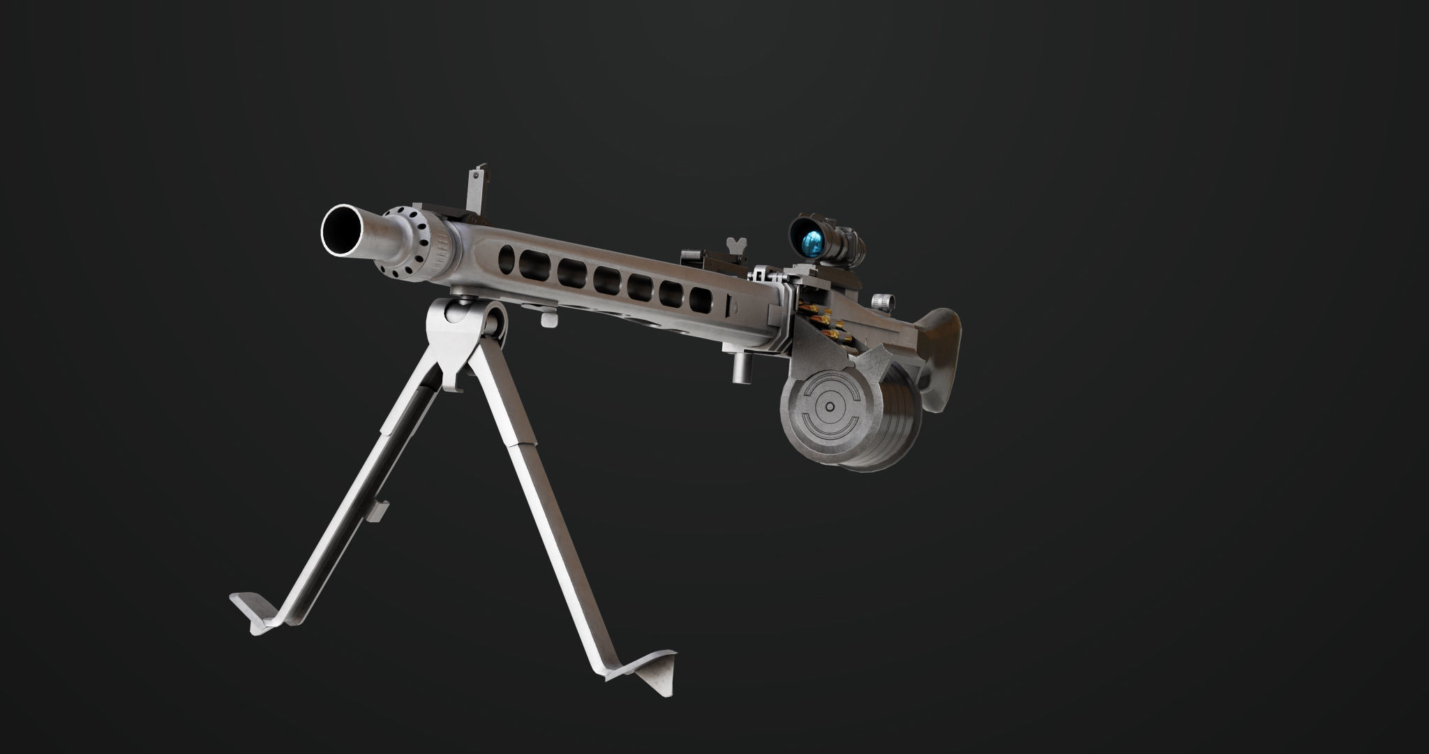 Machine Gun 08 Silver All PBR Unity UE Textures Low-poly 3D model_3