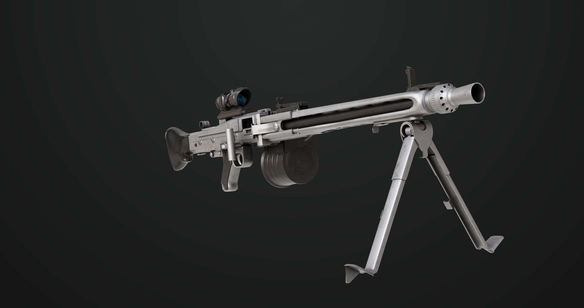 Machine Gun 08 Silver All PBR Unity UE Textures Low-poly 3D model_5