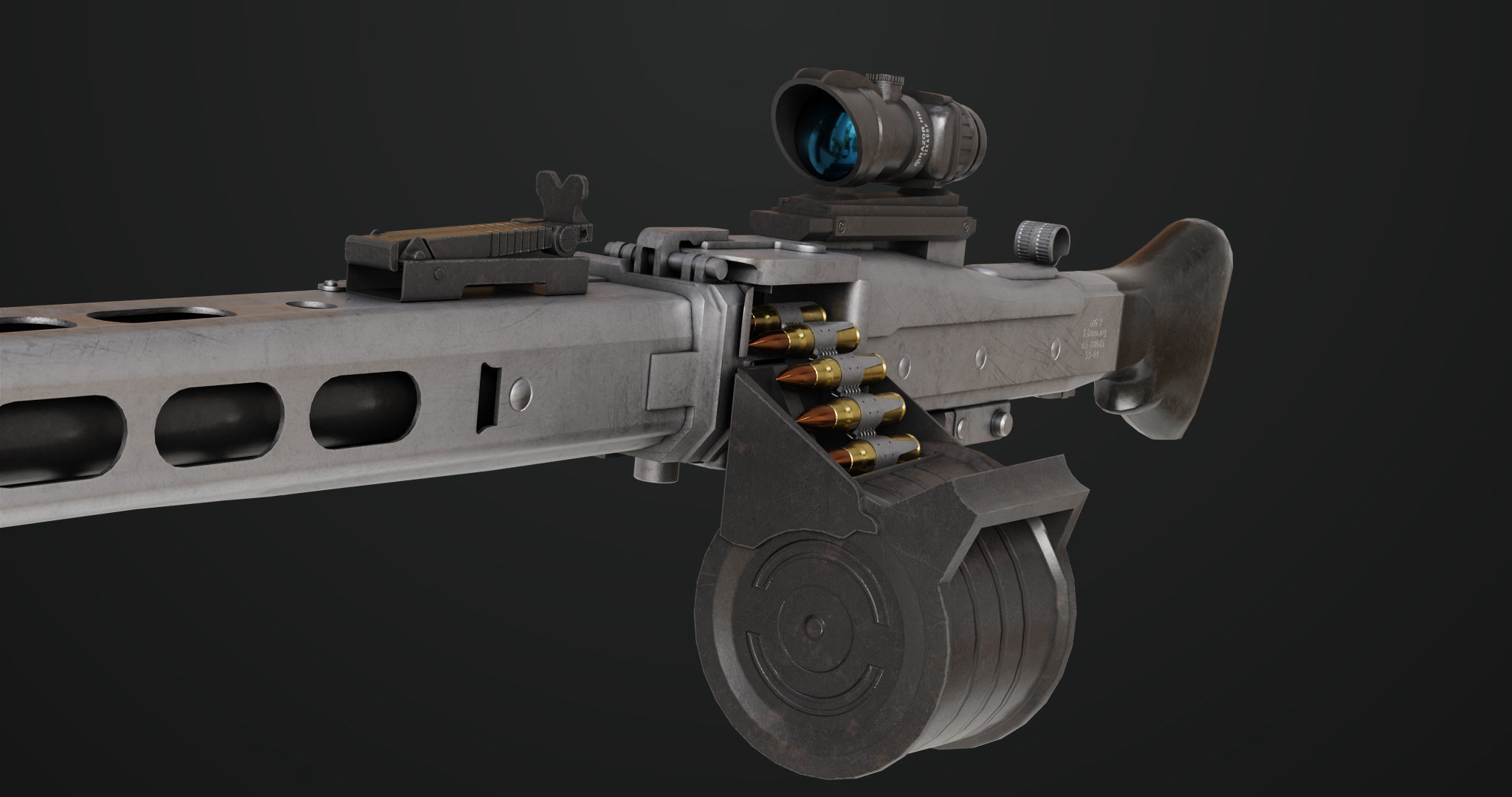 Machine Gun 08 Silver All PBR Unity UE Textures Low-poly 3D model_15