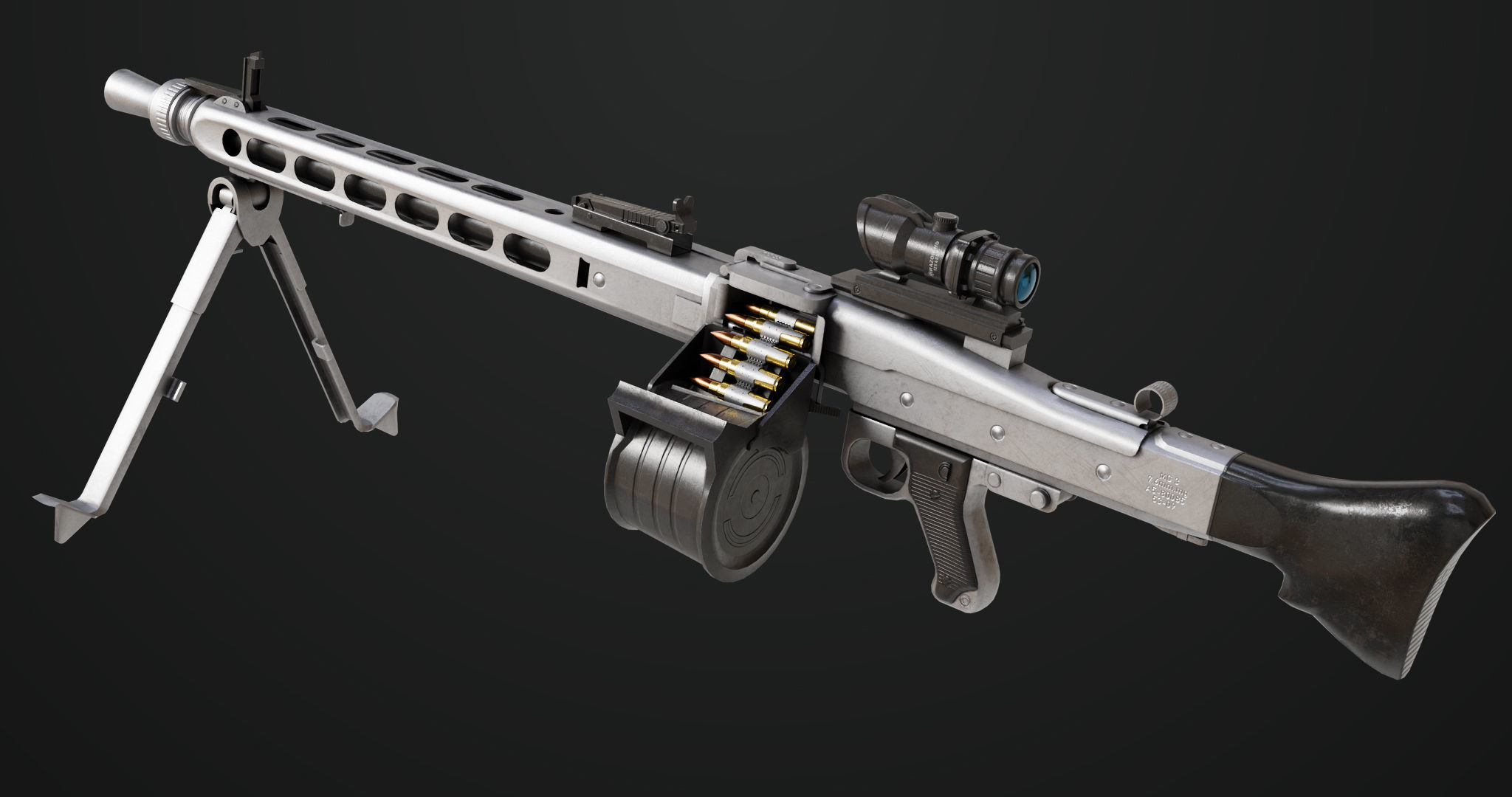 Machine Gun 08 Silver All PBR Unity UE Textures Low-poly 3D model_4