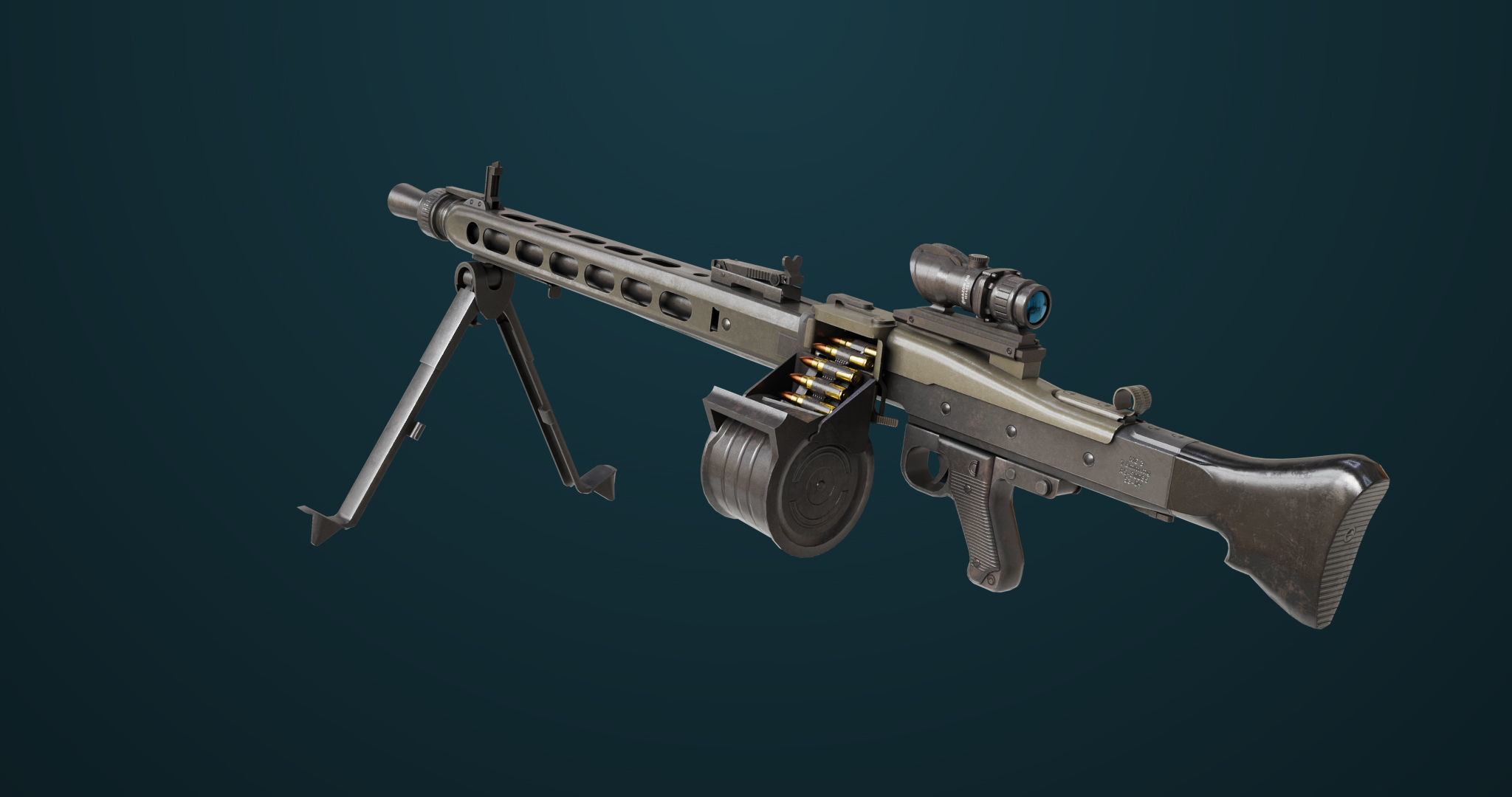 Machine Gun 08 Black All PBR Unity UE Textures Low-poly 3D model_9