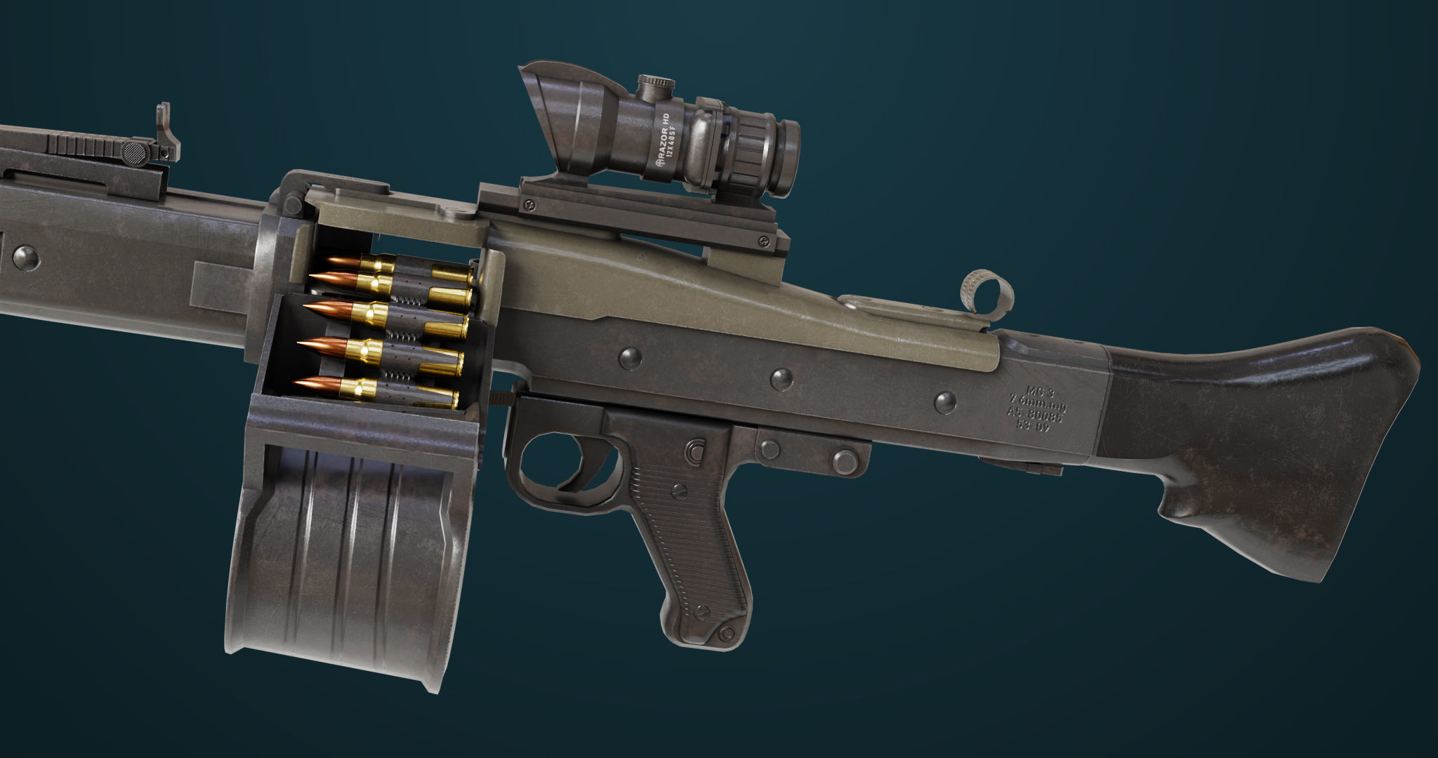 Machine Gun 08 Black All PBR Unity UE Textures Low-poly 3D model_10