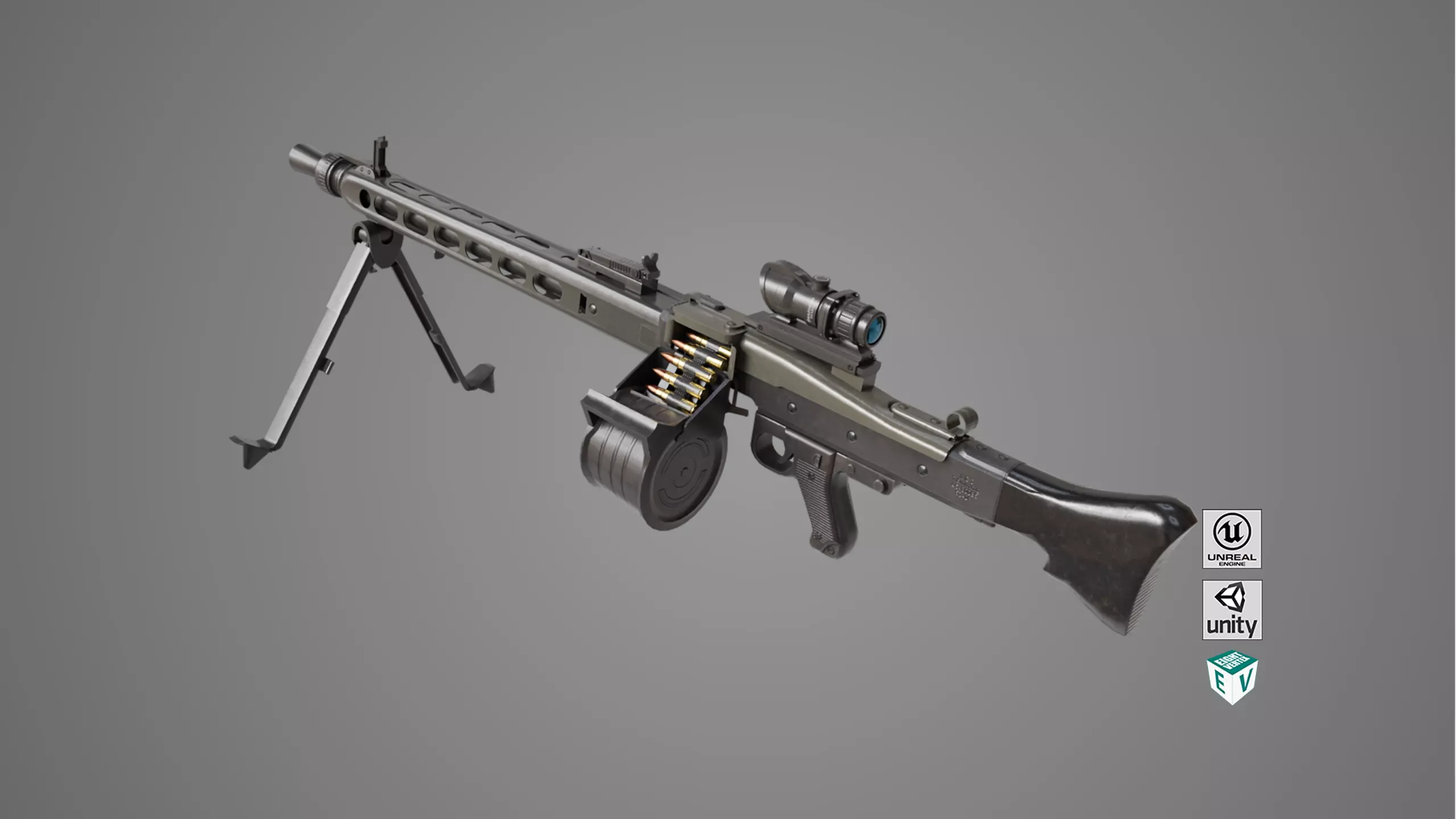 Machine Gun 08 Black All PBR Unity UE Textures Low-poly 3D model_0