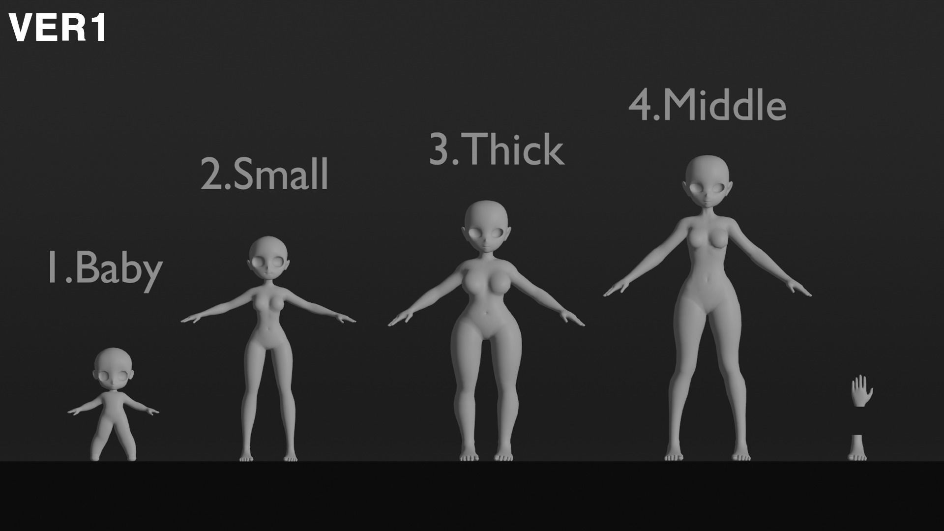 Stylized Anime girl base mesh model pack  Low-poly 3D model_3