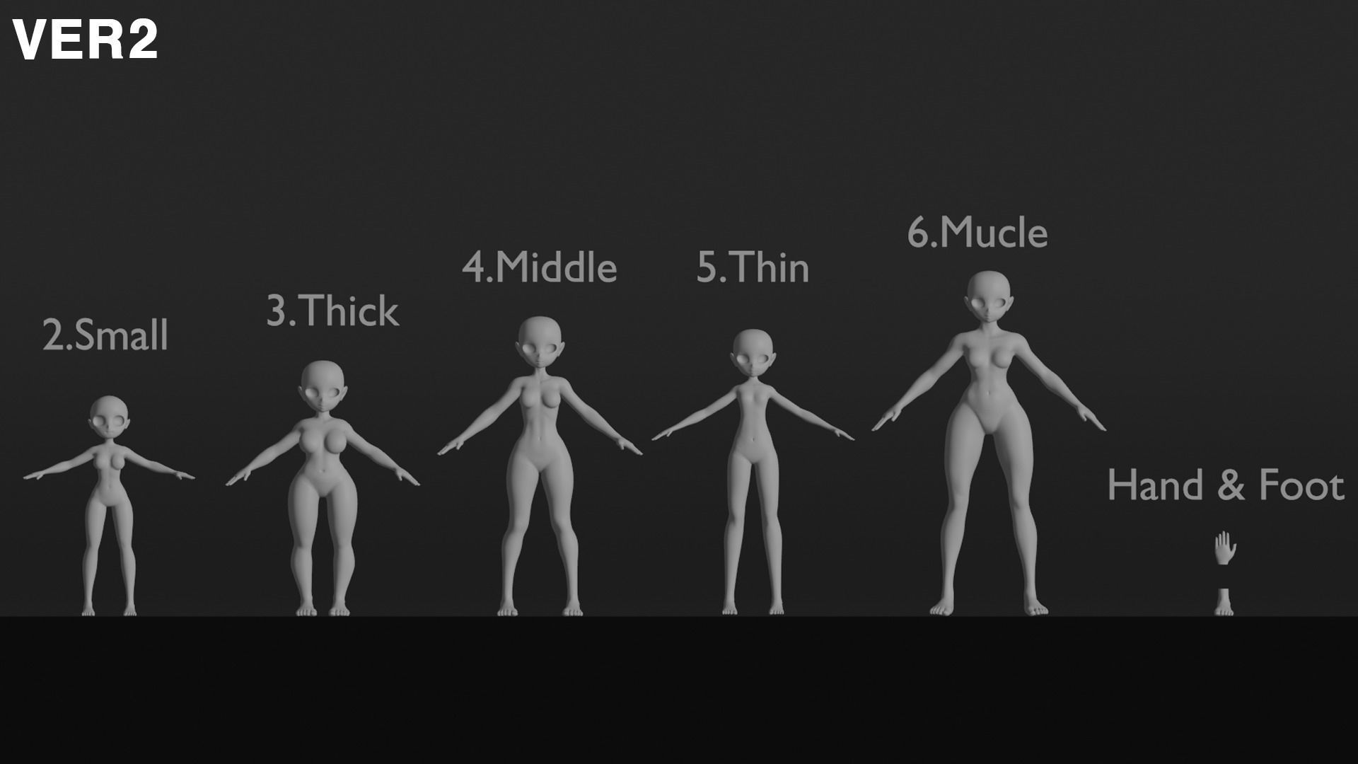 Stylized Anime girl base mesh model pack  Low-poly 3D model_4