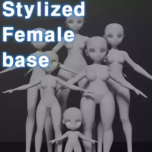 Stylized Anime girl base mesh model pack  Low-poly 3D model Stylized Anime girl base mesh model pack  Low-poly 3D model