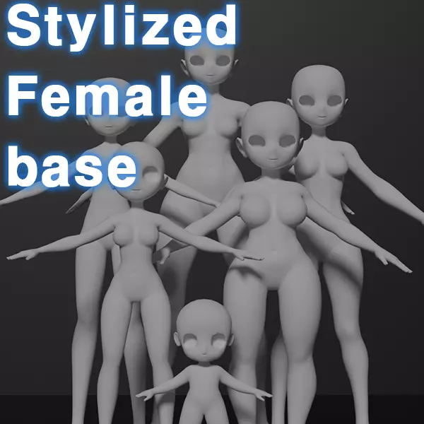Stylized Anime girl base mesh model pack  Low-poly 3D model_0