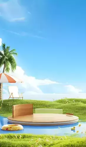 Summer Swimming Pool Simulation Grassland Cool 3D Scene