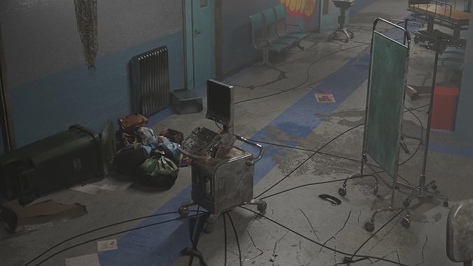 Abandoned Hospital Hall Graffity Concept Low-poly 3D model 2