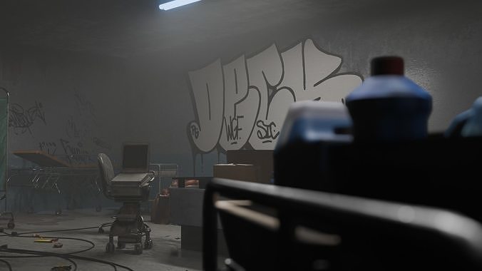 Abandoned Hospital Hall Graffity Concept Low-poly 3D model 5