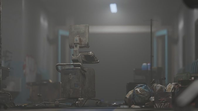 Abandoned Hospital Hall Graffity Concept Low-poly 3D model 4