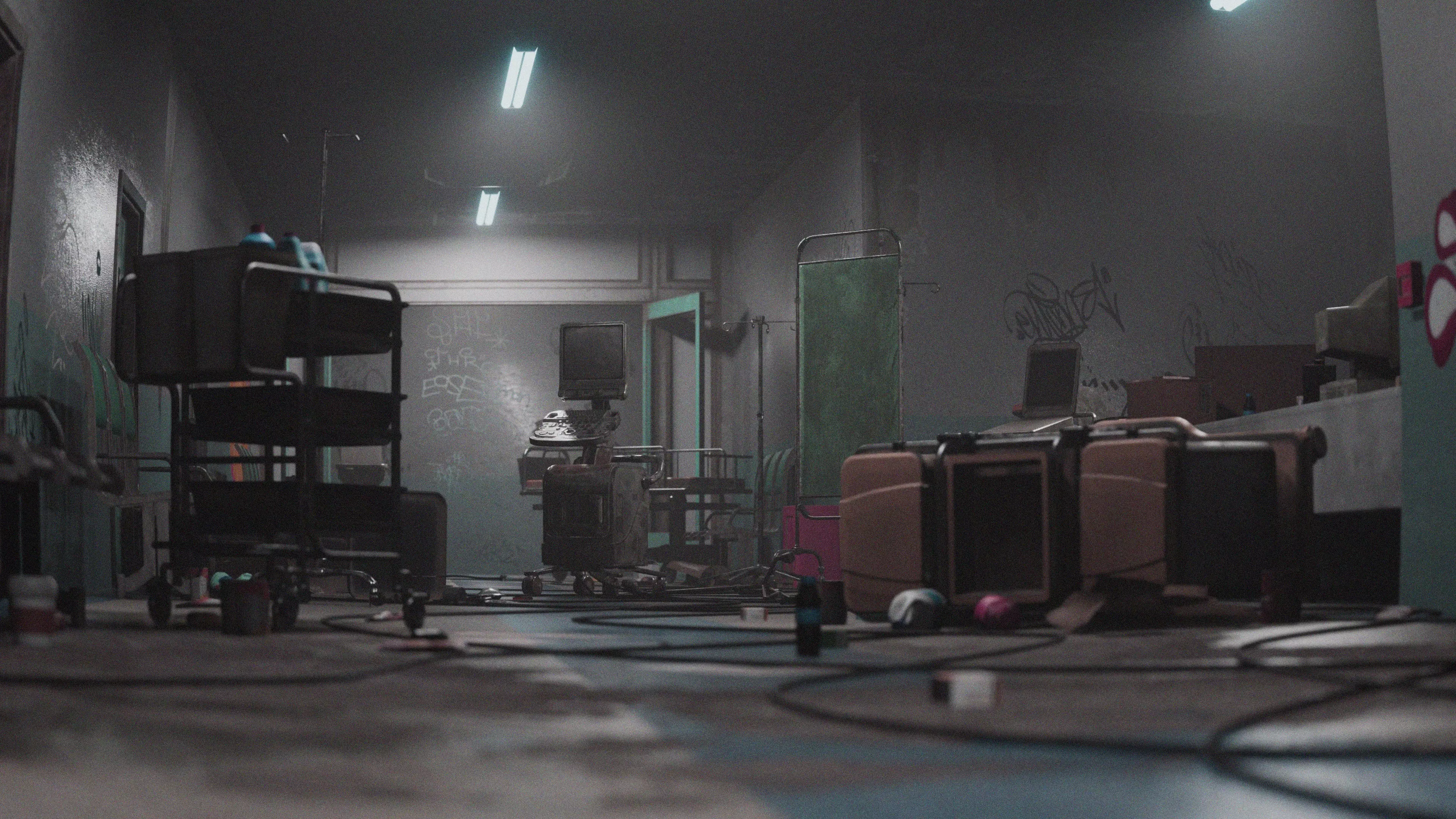 Abandoned Hospital Hall Graffity Concept Low-poly 3D model