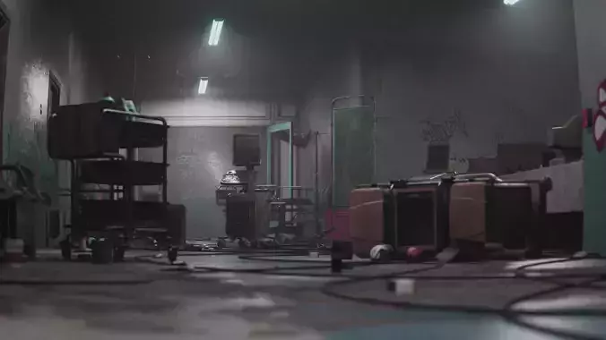  Abandoned Hospital Hall Graffity Concept Low-poly 3D model