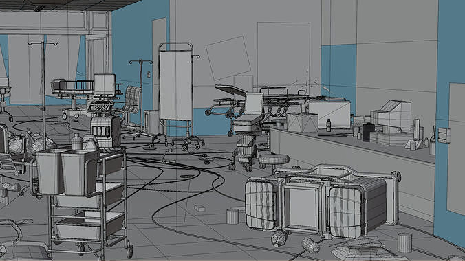 Abandoned Hospital Hall Graffity Concept Low-poly 3D model 3