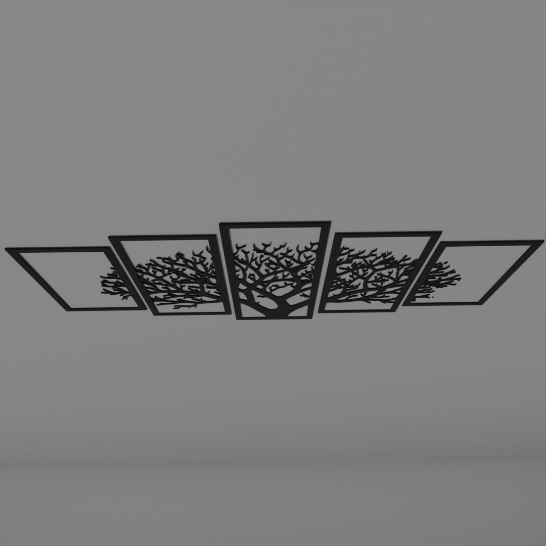 new vintage 5 frame tree panels 3d wooden wall decor Free 3D model_4