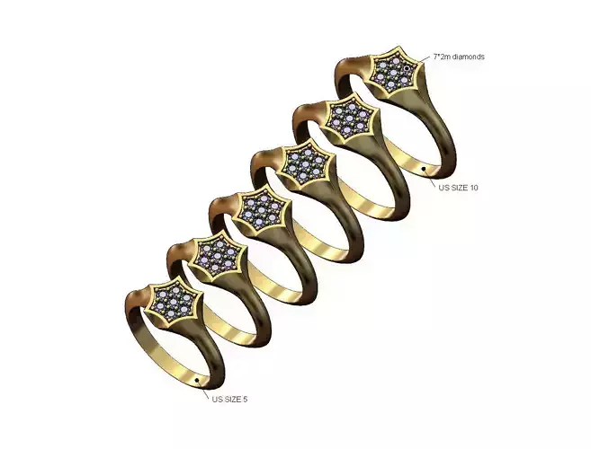 Diamond cluster hexagonal star signet ring US sizes 5to10