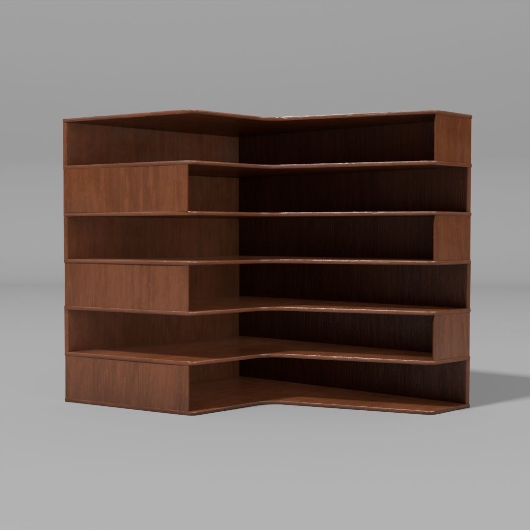 Six tier corner bookshelf Free low-poly 3D model_1