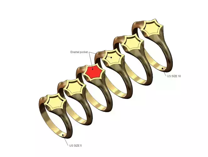 Enamel pocket hexagonal star signet ring US sizes 5to10