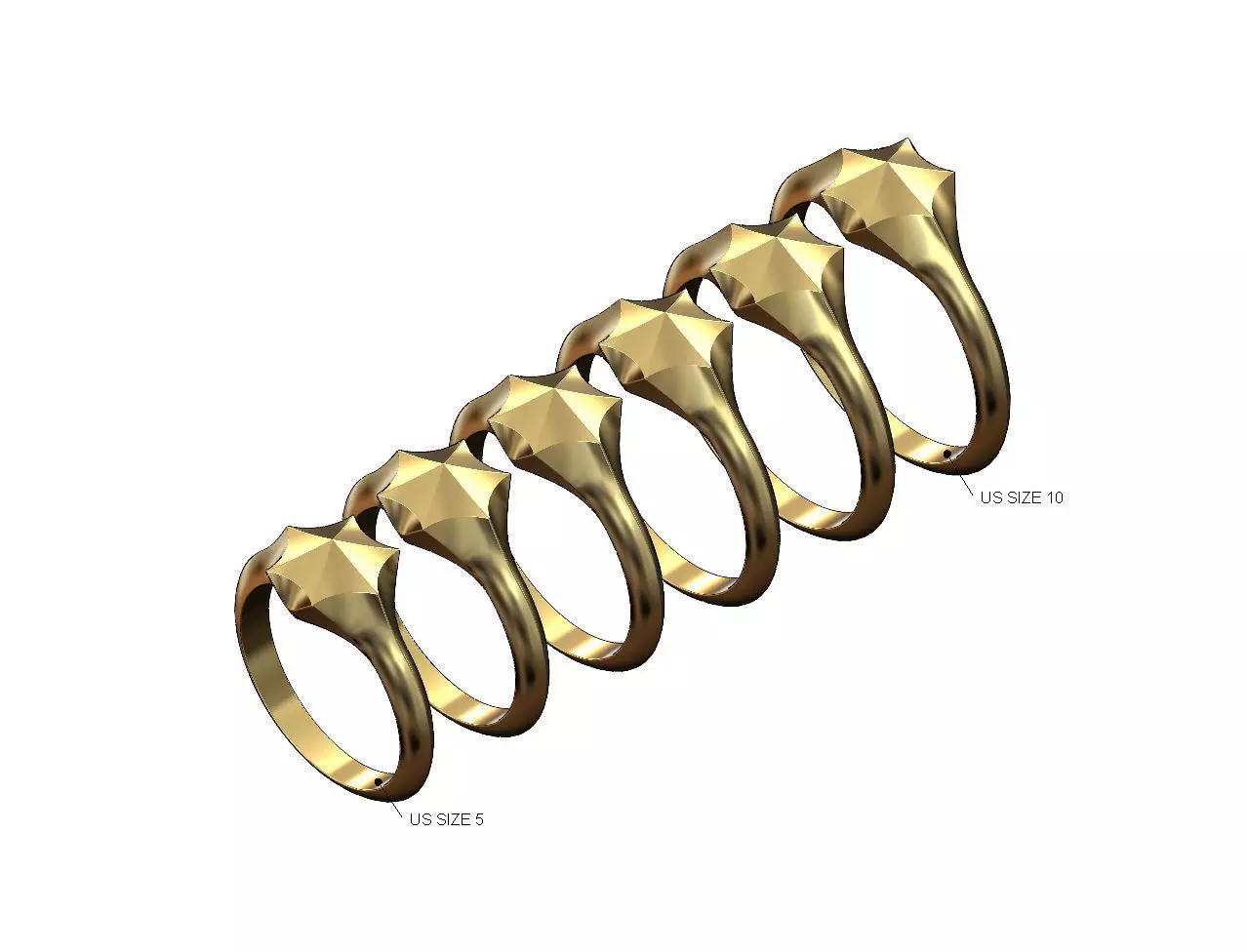 Faceted pointed hexagonal star signet ring US sizes 5to10 3D print model_0