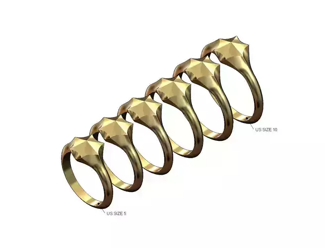 Faceted pointed hexagonal star signet ring US sizes 5to10 3D print model
