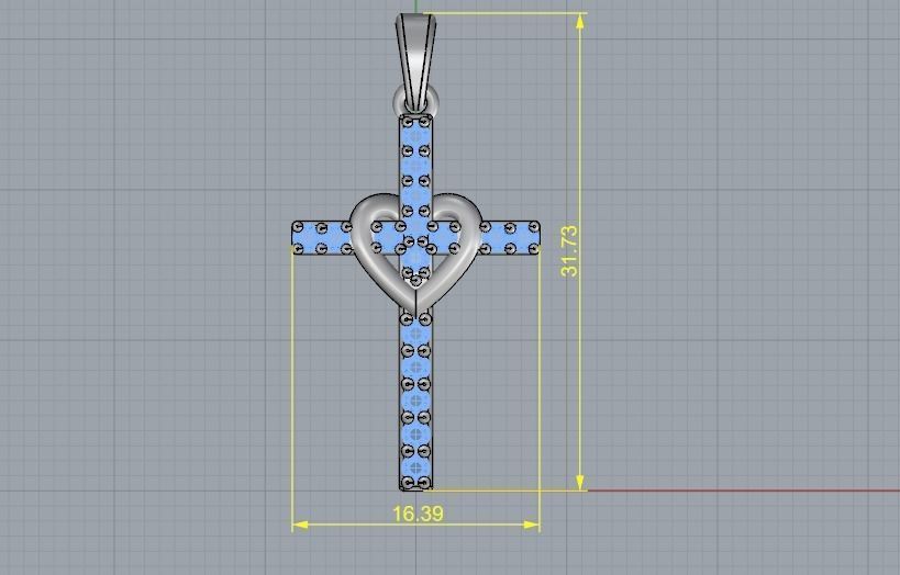Pendant cross with heart N01988 3D print model_6