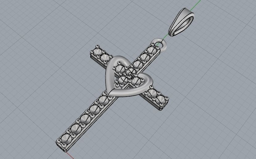Pendant cross with heart N01988 3D print model_3