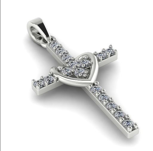 Pendant cross with heart N01988 3D print model_1
