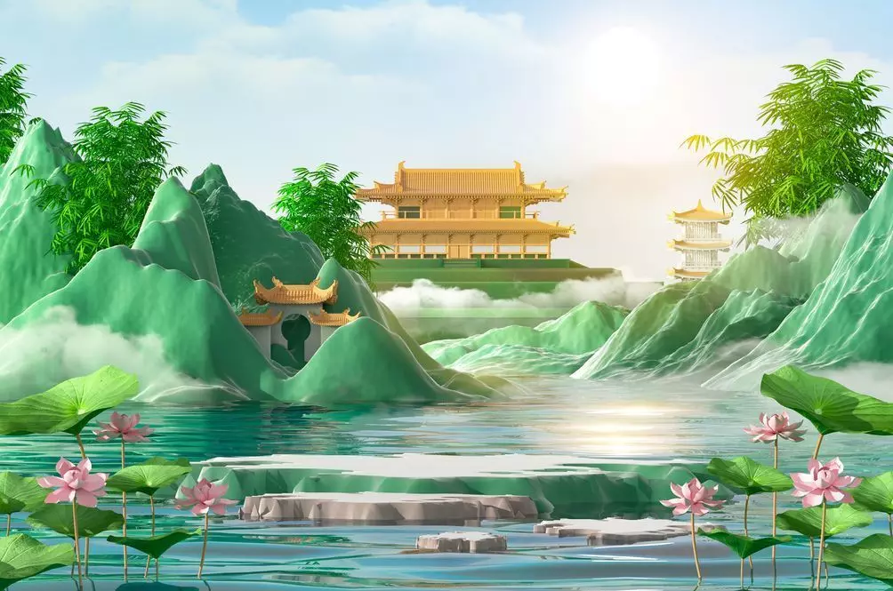In summer   three-dimensional Chinese landscape  3D model_0