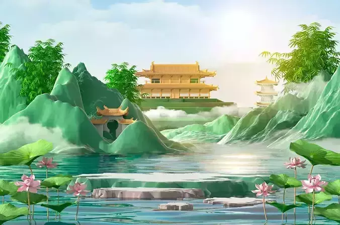 In summer   three-dimensional Chinese landscape 