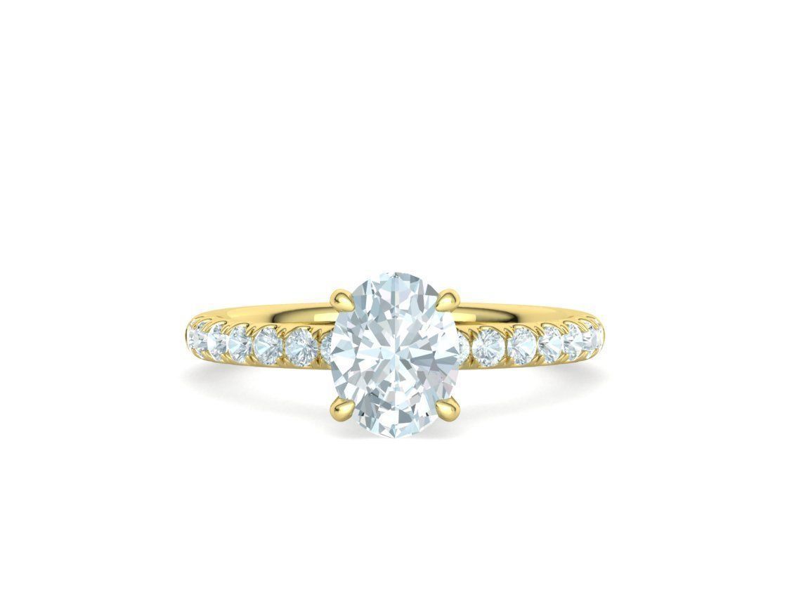 9x7 Oval Stone Solitaire Ring 3DPRINT MODEL french pave setting  3D print model_11