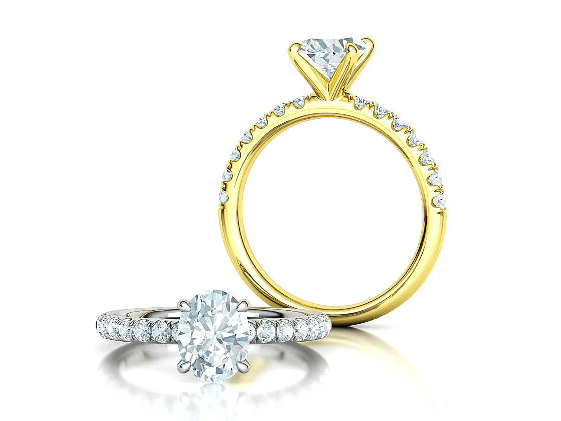 9x7 Oval Stone Solitaire Ring 3DPRINT MODEL french pave setting  3D print model_3