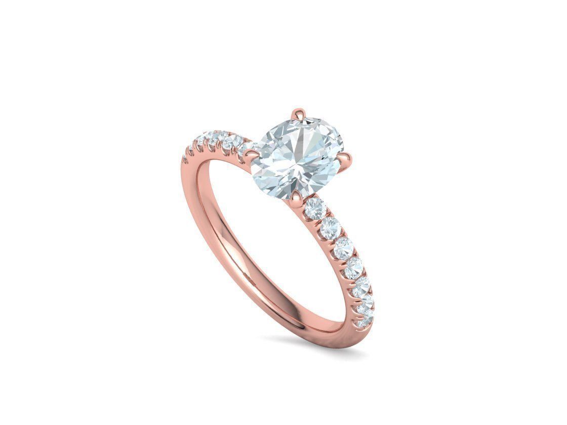 9x7 Oval Stone Solitaire Ring 3DPRINT MODEL french pave setting  3D print model_30