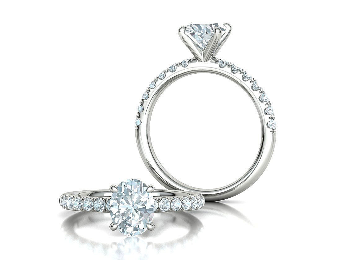 9x7 Oval Stone Solitaire Ring 3DPRINT MODEL french pave setting  3D print model_4