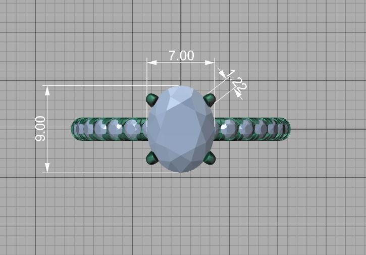 9x7 Oval Stone Solitaire Ring 3DPRINT MODEL french pave setting  3D print model_36