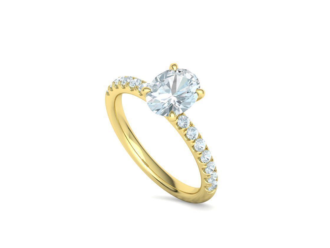 9x7 Oval Stone Solitaire Ring 3DPRINT MODEL french pave setting  3D print model_31