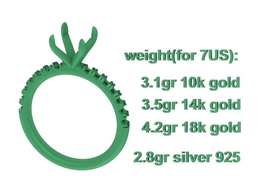 9x7 Oval Stone Solitaire Ring 3DPRINT MODEL french pave setting  3D print model_9