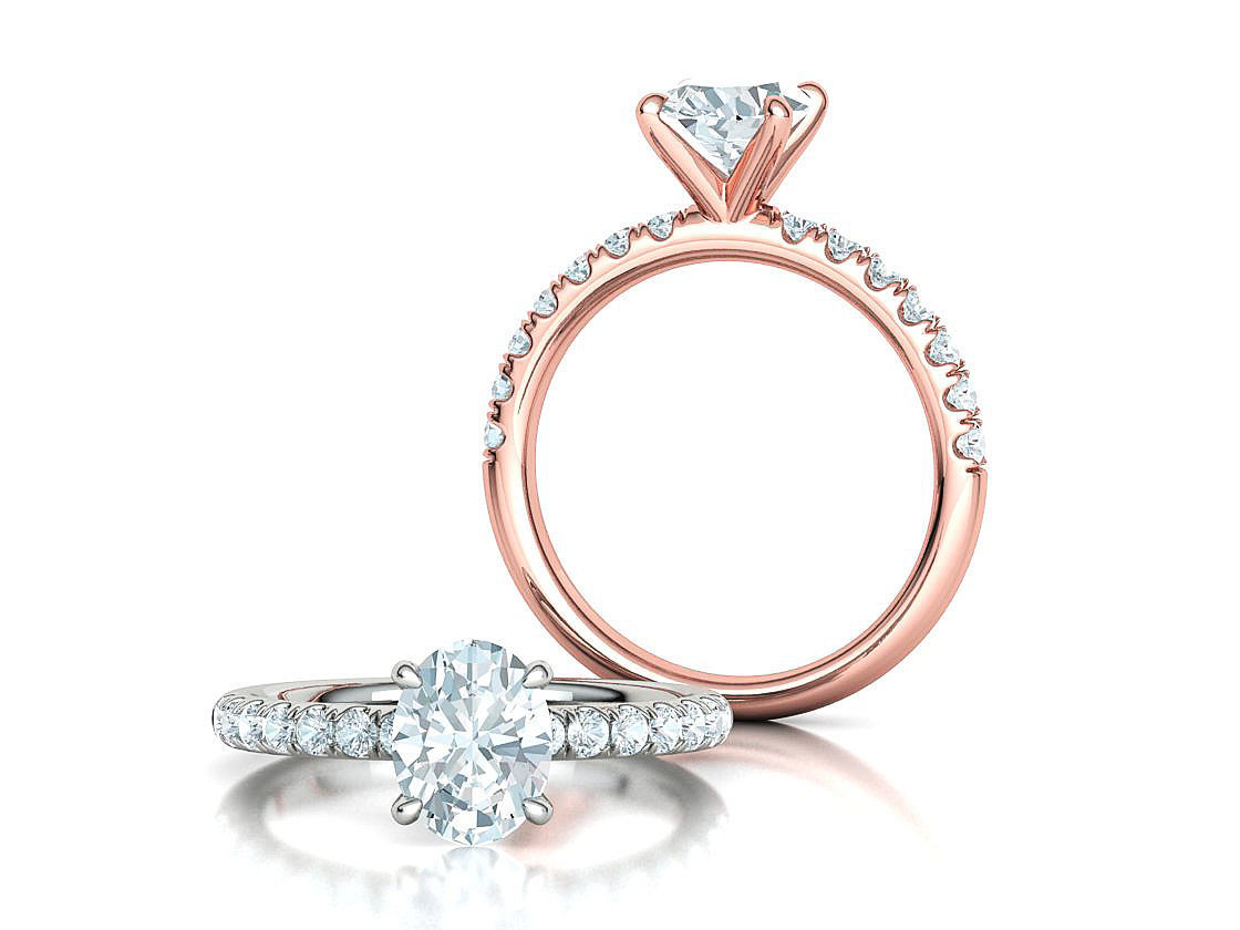 9x7 Oval Stone Solitaire Ring 3DPRINT MODEL french pave setting  3D print model_1