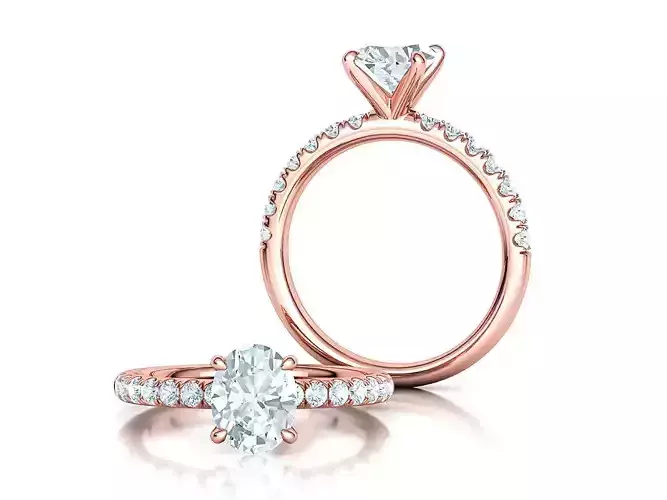 9x7 Oval Stone Solitaire Ring 3DPRINT MODEL french pave setting  3D print model