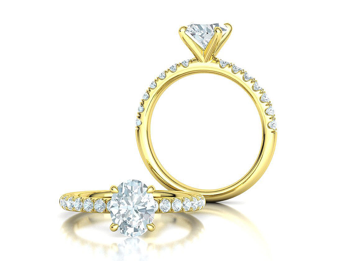 9x7 Oval Stone Solitaire Ring 3DPRINT MODEL french pave setting  3D print model_2