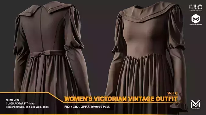 Women Victorian Vintage Outfit - VOL6 -  ZPRJ-FBX-OBJ Files