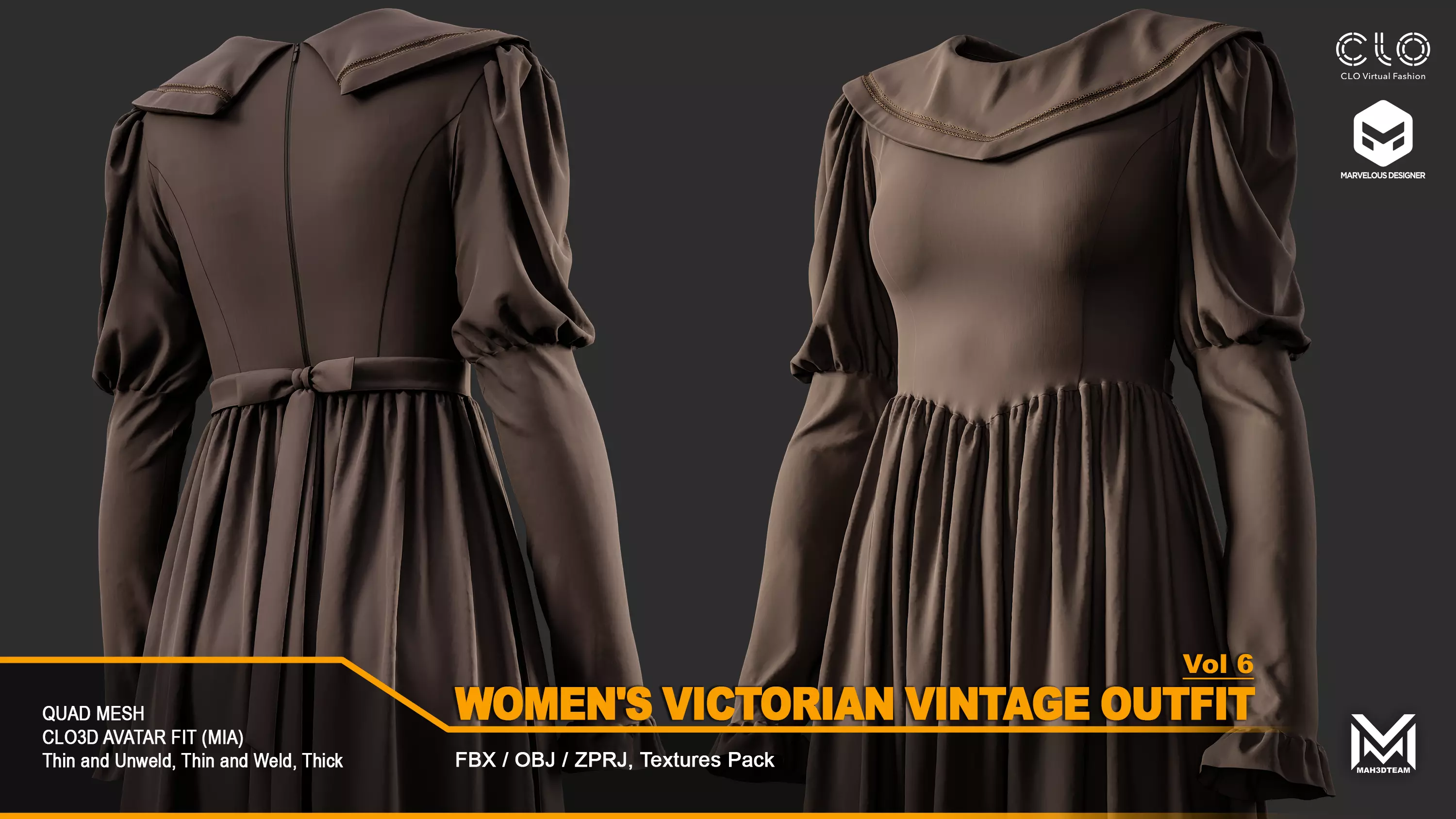 Women Victorian Vintage Outfit - VOL6 - ZPRJ-FBX-OBJ Files Free 3D model