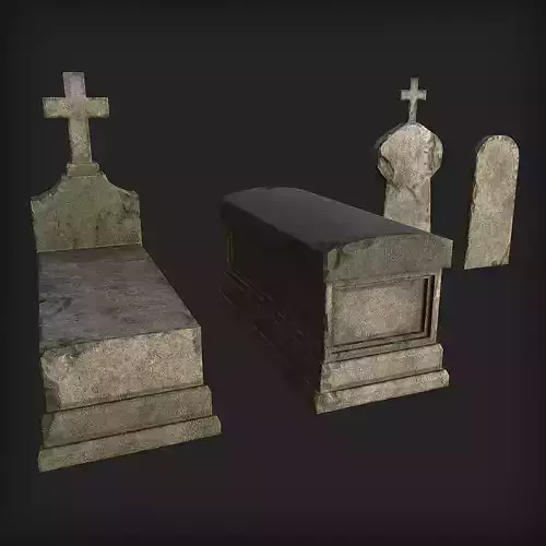 Tombstones Set Low-poly 3D model