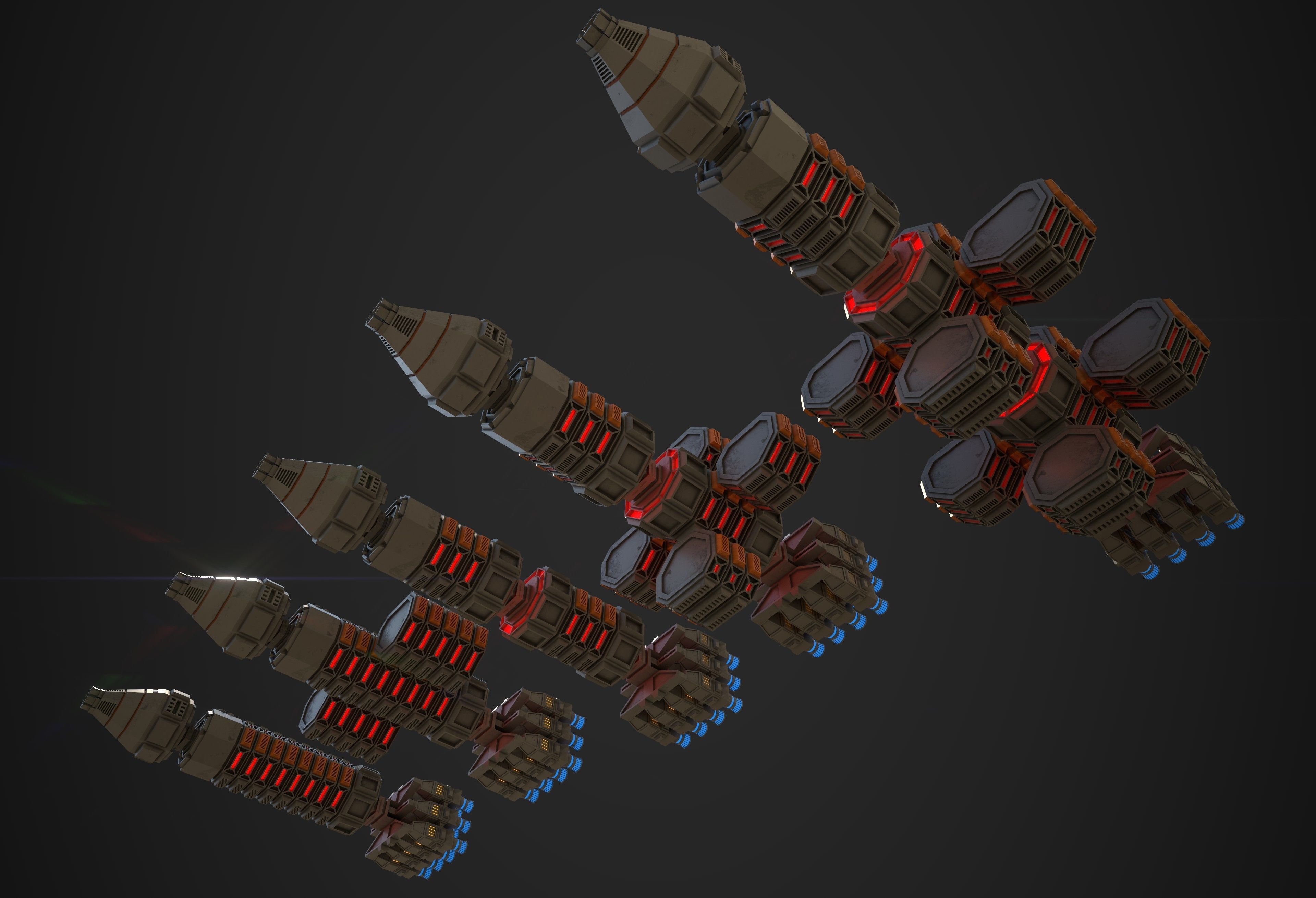 Modular Spaceship One Low-poly 3D model_7