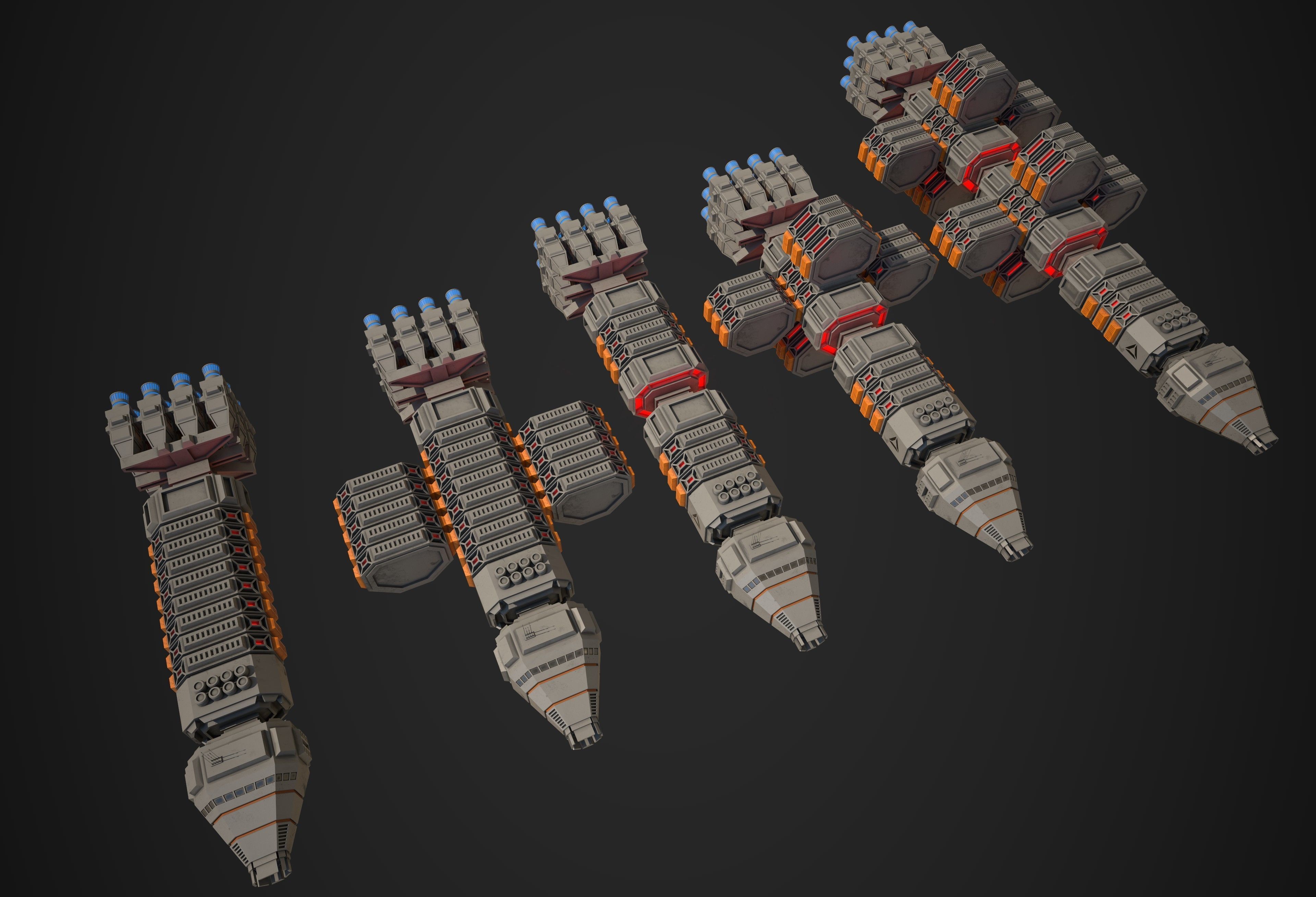 Modular Spaceship One Low-poly 3D model_6