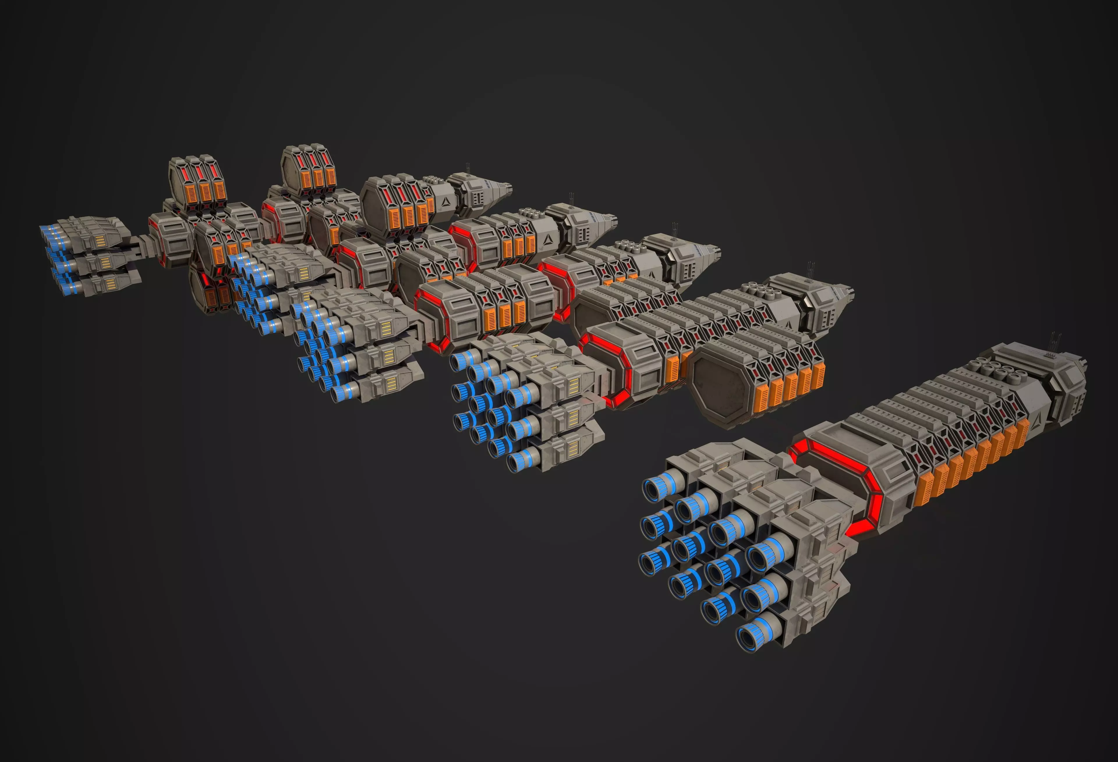 Modular Spaceship One Low-poly 3D model_0
