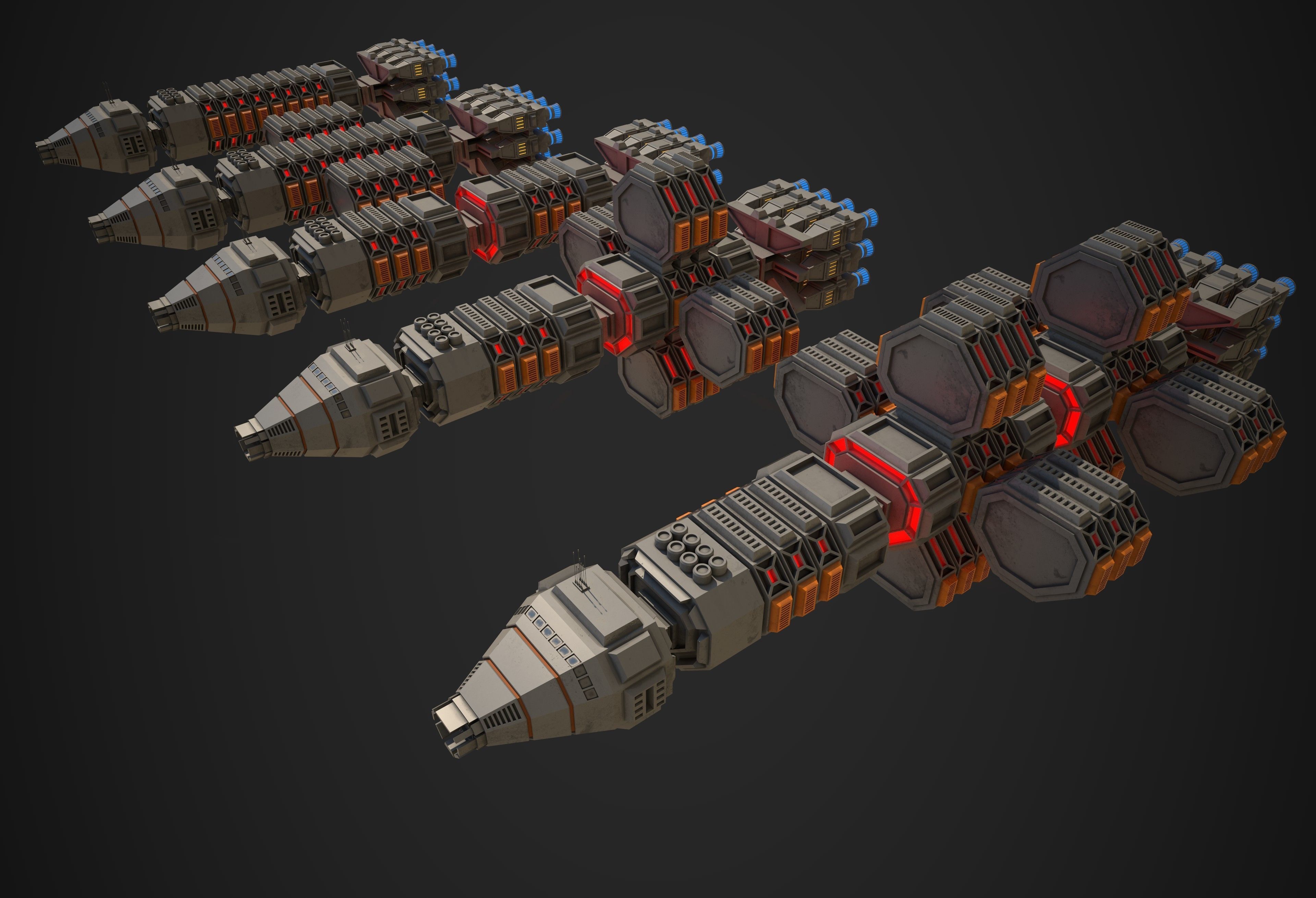 Modular Spaceship One Low-poly 3D model_3